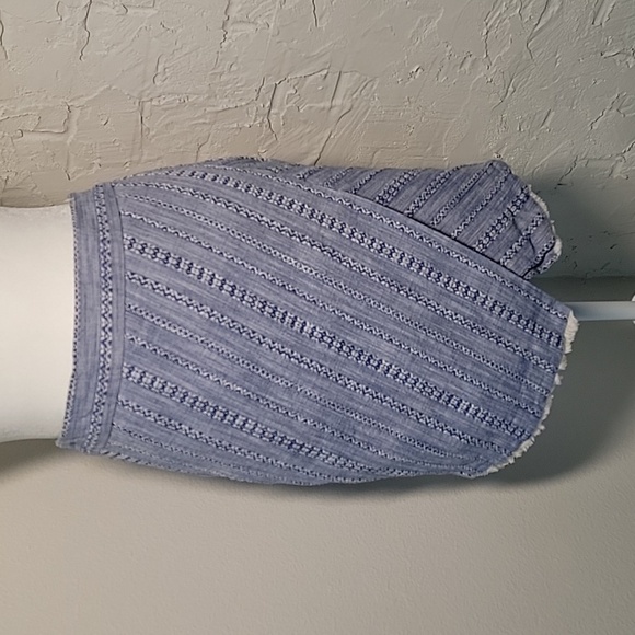 Ann Taylor Loft Mini Pencil Skirt Faux Wrap Lined Side Zip Blue White Chambray 4 - Picture 4 of 13